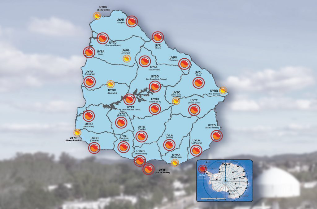 Mapa de estaciones de referencia en Uruguay